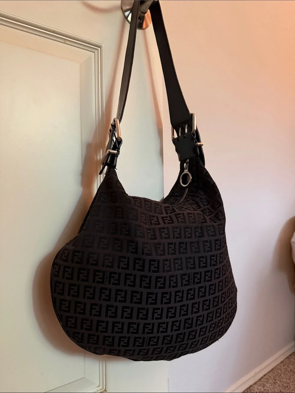 Vintage Fendi Black Zucchino Large Oyster Hobo Bag